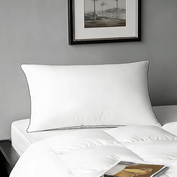 Down Feather Pillow, White Duck Down and Feather Filled Pillow Inserts, Luxurious Hotel Bed Pillows with Cotton Blend Cover Fit for Back, Stomach and Side Sleeper, Standard Size, Firm, Set of 1
