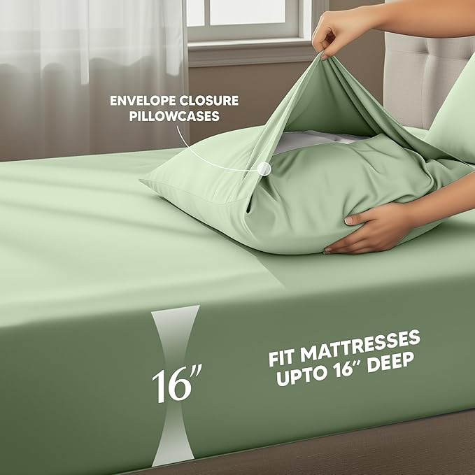Utopia Bedding California King Size Sheet Set – 4 Piece Bed Sheets, Soft and Breathable Microfiber, Includes 1 Fitted Sheet, 1 Flat Sheet and 2 Pillowcases – Oeko Tex (Sage)