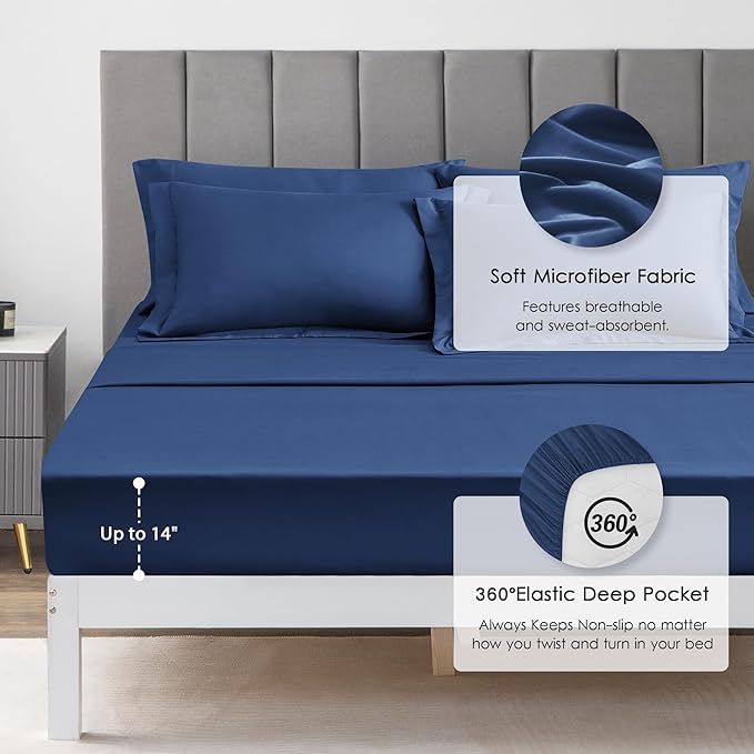 Love's cabin Twin XL Comforter Set Dark Blue, 5 Pieces Twin XL Bed in a Bag, All Season Bedding Sets with 1 Comforter, 1 Flat Sheet, 1 Fitted Sheet, 1 Pillowcase and 1 Pillow Sham | Soft, Breathable, Lightweight, Comfortable