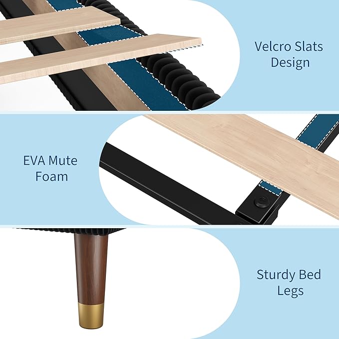 GarveeHome Twin Size Bed Frame with Upholstered Headboard and Strong Wooden Slats Support, Soft Corduroy Fabric Platform Bed, No Boxing Spring Needed, Easy Assembly, Black