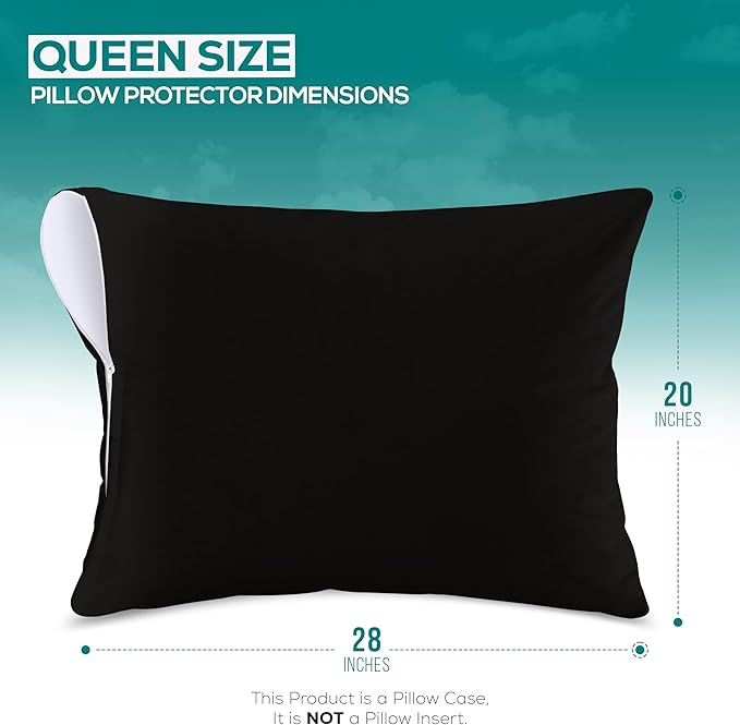 Utopia Bedding Premium 100% Waterproof Pillow Protectors with Zipper Queen Size (Set of 2), Bed Bug and Dust Mite Proof Zippered Pillow Covers, Pillow Encasement Cases, Black