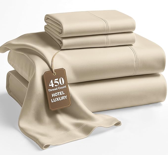 LANE LINEN California King Sheets Set - 450 Thread Count Premium Sateen Weave for Hotel Quality Luxury - Thick & Comfy 100% Cotton Sheets for Luxury Hotel Rooms - Oeko Tex Certified - Linen