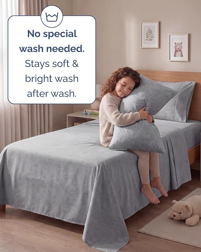 Twin 4 Piece Sheet Set - Comfy, Breathable & Cooling - Soft Hotel Luxury Bedding for Women, Men, Kids, Teens and Children - 1 Flat & 1 Fitted Sheet & 2 Pillowcases with Deep Pockets - Heathered Grey