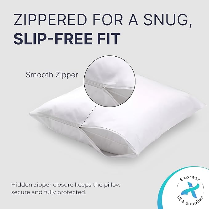 Set of 4 Standard/Queen Waterproof Pillow Protectors - Temperature Balancing, Allergist Recommended - Premium Breathable, Zippered Protectors (White)