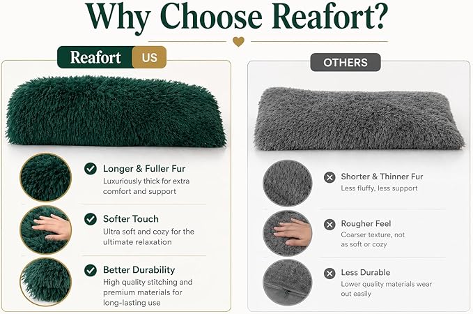 Reafort Luxury Faux Fur Body Pillow Cover 21" x 54", Long Hair PV Plush Body Pillow Case with Hidden Zipper Closure, Ultra Soft Fluffy Decorative Long Pillow Cover (Evergreen, Body)