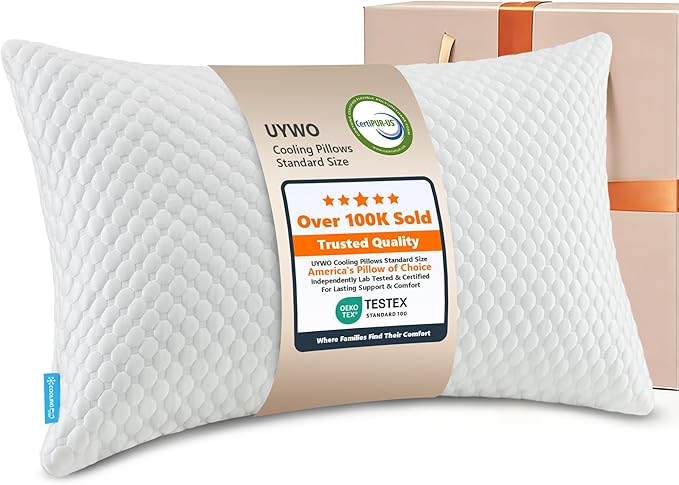 UYWO Cooling Memory Foam Pillows Firm and Soft, Standard Size 1 Pack, Original Adjustable Pillows for Side, Back or Stomach Sleepers with Removable Washable Cover