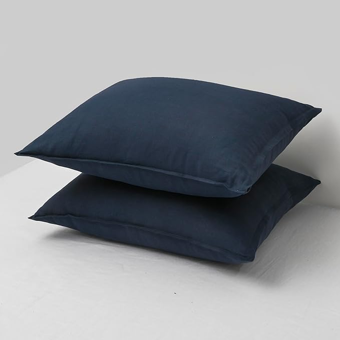 CHUFFED Linen Pillowcases 2 Pack 100% Linen Standard Pillow Cases, Breathable and Cooling Washed Pillowshams with Zipper Closure, 20x26 Inches, Navy Blue