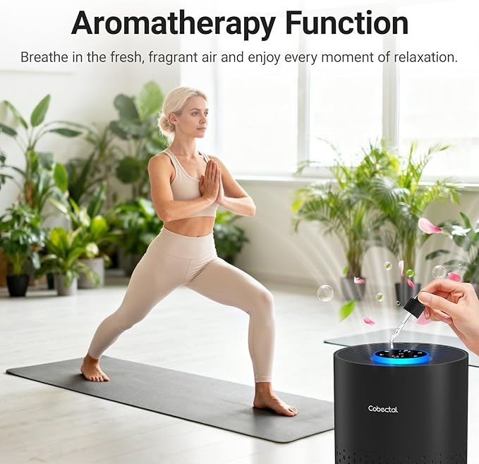 Air Purifiers for Bedroom Home, Cobectal Air Cleaner with H14 True HEPA 3-in-1 Filter for Room up to 1050 ft², Sleep Mode & Aroma Function, Portable Air Purifiers for Office, Dorm, RVs, Black