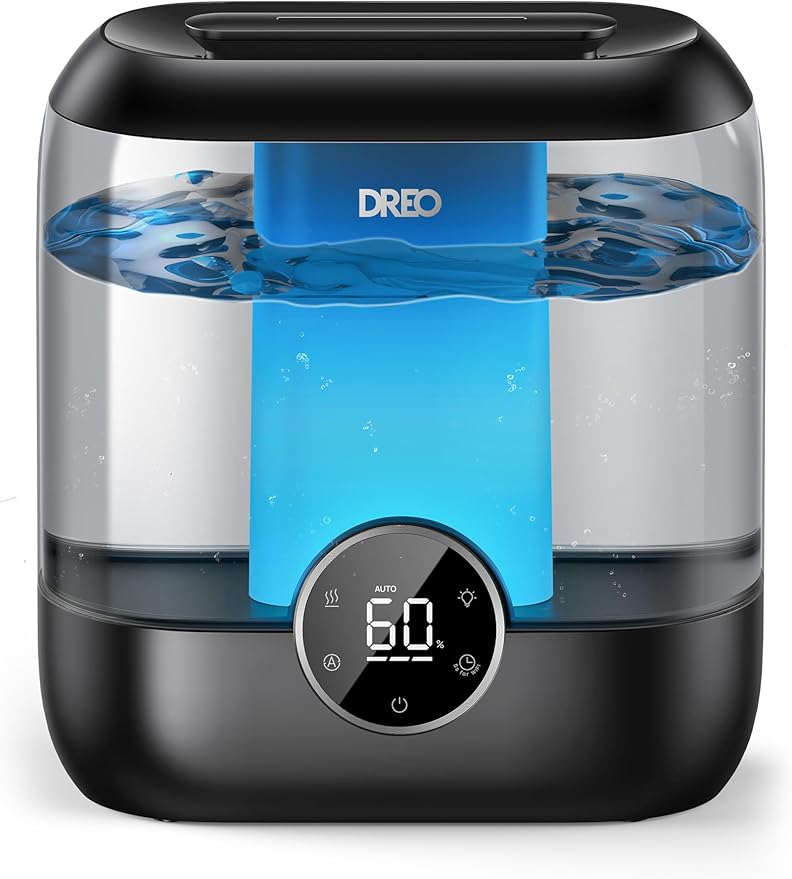 DREO 6L Top Fill Humidifiers for Bedroom, 60H Runtime, 28 dB Quiet Supersized Cool Mist Humidifiers for Large Room, Ultrasonic Humidifier for Home, Plant, Baby, Night Light, Indoor