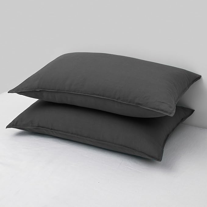 CHUFFED Linen Pillow Cases 2 Pack 100% Linen Queen Pillowcases, Breathable and Cooling Washed Pillow Shams with Zipper Closure, 20x30 Inches,Dark Grey