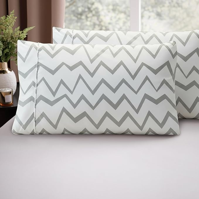 Elegant Comfort Luxury Ultra-Soft 2-Piece Pillowcase Set - 1500 Premium Hotel Quality Microfiber Double Brushed - Wrinkle Resistant, King Size, Chevron Pattern Gray