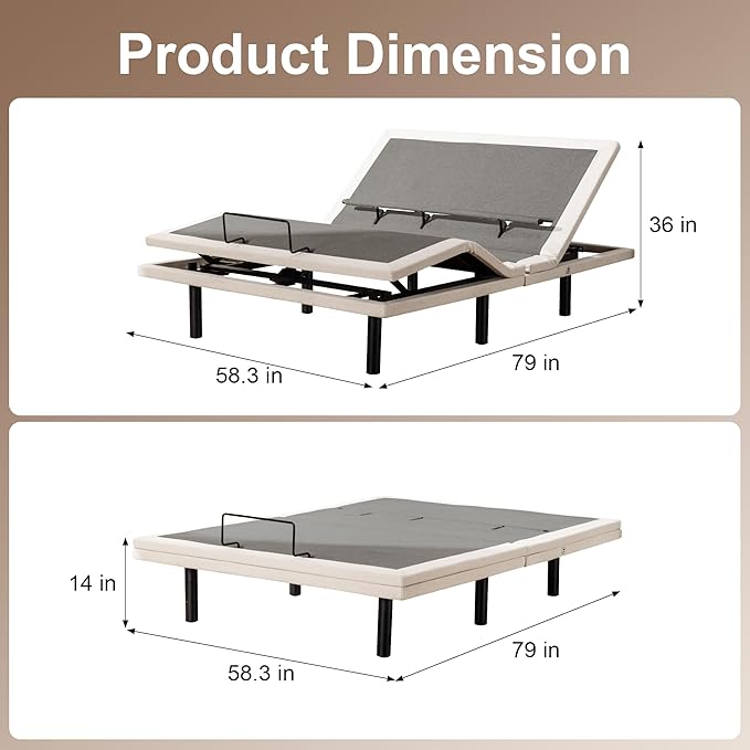 Froman Queen Adjustable Bed Frame, Adjustable Bed Base with Massage, Wireless Remote, Lumber Support, Zero Gravity, Head & Foot Incline, Head Top Pillow Tilt, USB Ports, Nightlight, Anti-Snore