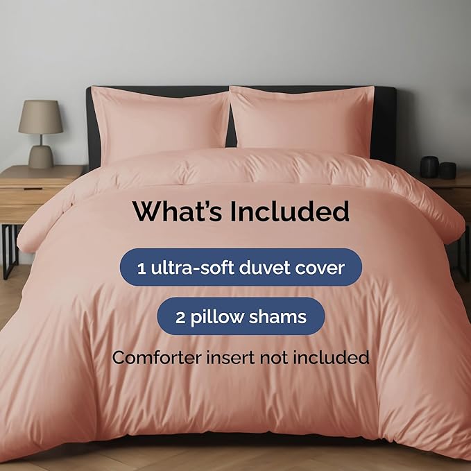 Duvet Cover Full Size Set - Extra Soft Full Duvet Cover 80" x 90" with 2 Pillow Shams - Hotel Luxury, Easy Care and Fade Free w/ Zipper Closures & Ties - All Season, Comfy, Cozy & Breathable (Mauve)