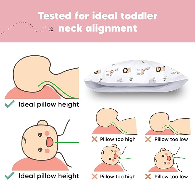 Toddler Pillow with Pillowcase - 13x18 My Little Dreamy Kids Travel Bed Pillows for Sleeping, Organic Cotton Small Pillowcase, Soft & Breathable, Machine Washable, Toddlers 2-5 years old (The Wild)