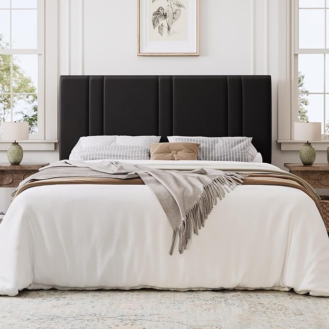 SHA CERLIN Full Size Platform Bed Frame, Velvet Upholstered Bed with Adjustable Headboard, Vertical Channel Tufted Design, Sturdy Wood Slat Support, No Box Spring Needed, Easy Assembly, Black