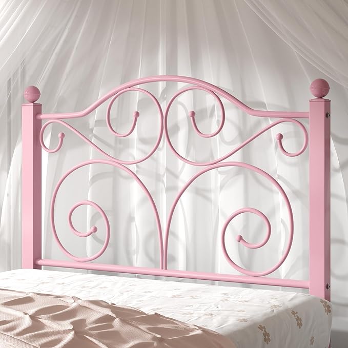 VECELO Twin Size Bed Frame with Headboard and Footboard, Heavy Duty Metal Slat Support, Platform Mattress Foundation, No Box Spring Needed, Easy Assembly, Pink