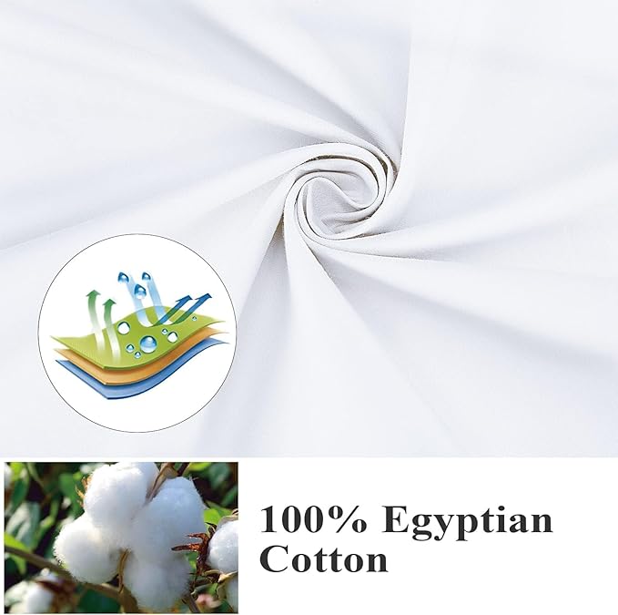 100% Egyptian Cotton Standard Pillow Protectors Set of 2, 400 Thread Count Sateen Weave Cooling Pillowcase, Easy Care Zippered Style Pillow Covers (White, Standard)