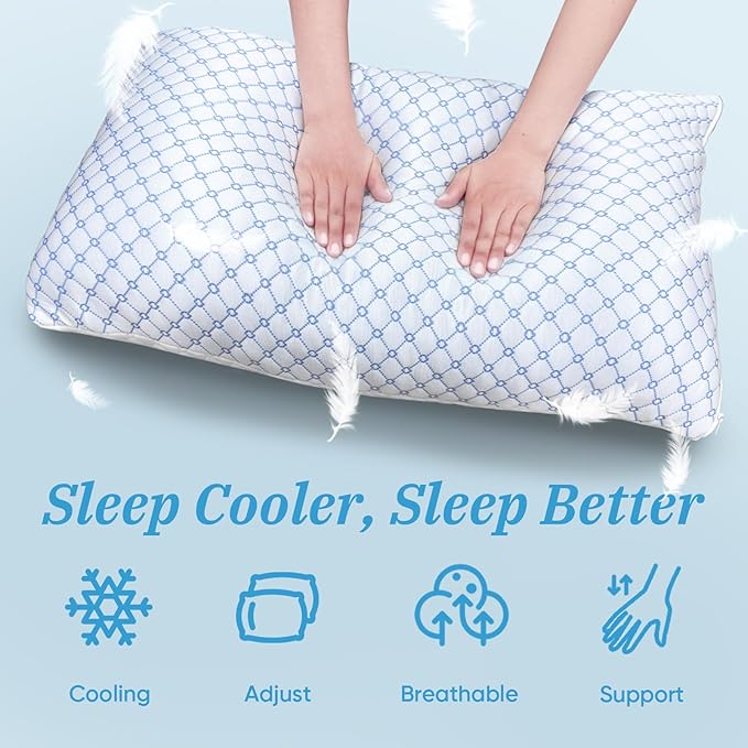 OAISZ Cooling Pillow Standard Size 2 Pack, Shredded Memory Foam Bed Pillows for Sleeping, Adjustable Pillows with Cooling Cover, Soft Yet Supportive Memory Foam Pillows for Side Back Stomach Sleepers