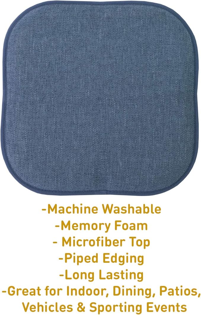 Sweet Home Collection Chair Cushion Memory Foam Pads Honeycomb Pattern Slip Non Skid Rubber Back Rounded Square 16" x 16" Seat Cover, 6 Pack, Alexis Denim