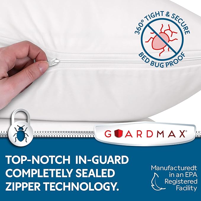 Guardmax Jersey Knitted Pillow Protector with Zipper Queen Size - 8 Pack - 100% Waterproof, Bed Bug Proof, Dust Mite Proof, & Hypoallergenic Pillow Covers - Premium Zippered Pillow Cases. (20 X 30)