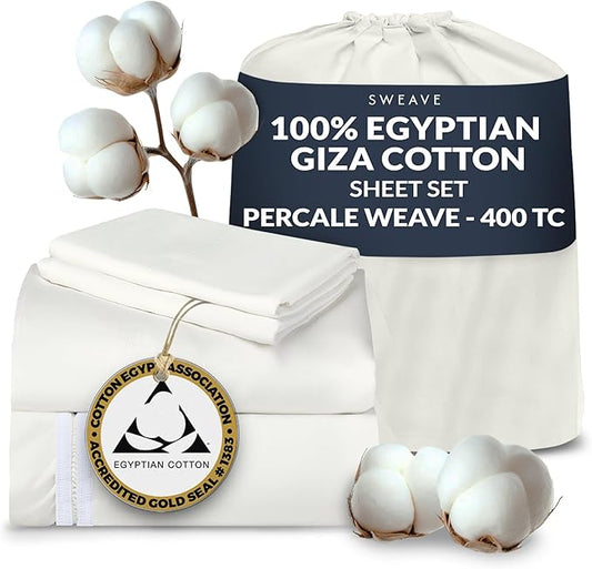 100% Egyptian Cotton Percale Sheets Full Size - Genuine Luxurious 400 Thread Count - Naturally Crisp, Breathable, Skin-Friendly & Cooling - Softer After Each Wash - Oeko-TEX Certified Giza