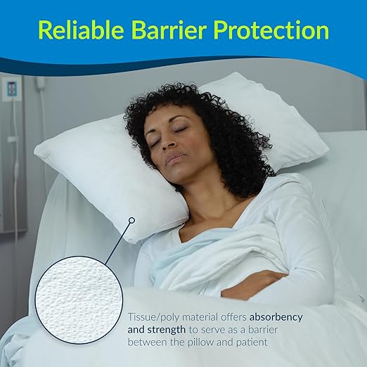 TIDI 919365 Disposable Pillowcases, White, 21” Wide x 30” Long (Pack of 100) ― Single-Use Pillowcases ― Tissue with Poly Back to Help Prevent Leak-Through ― Pebble Embossed ― Medical Supplies