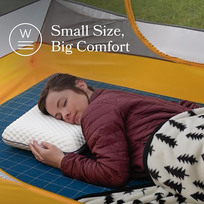 Weekender Gel Memory Foam Camping Pillow - Travel Essentials & Must Haves - Camping Gear & Accessories - Contouring Neck Support - Small Size Compatible for Car, Airplane, and Beach - 1 Pack