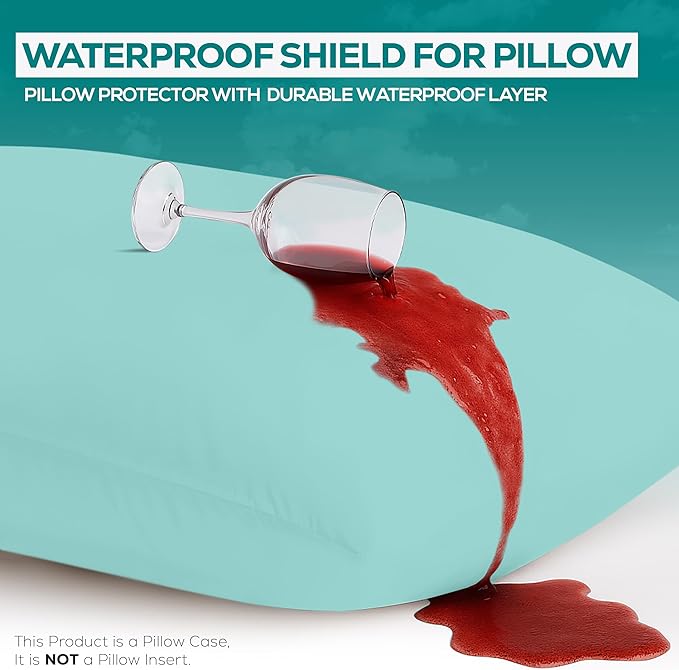 Utopia Bedding Premium 100% Waterproof Pillow Protectors with Zipper Queen Size (Set of 2), Bed Bug and Dust Mite Proof Zippered Pillow Covers, Pillow Encasement Cases, Spa Blue