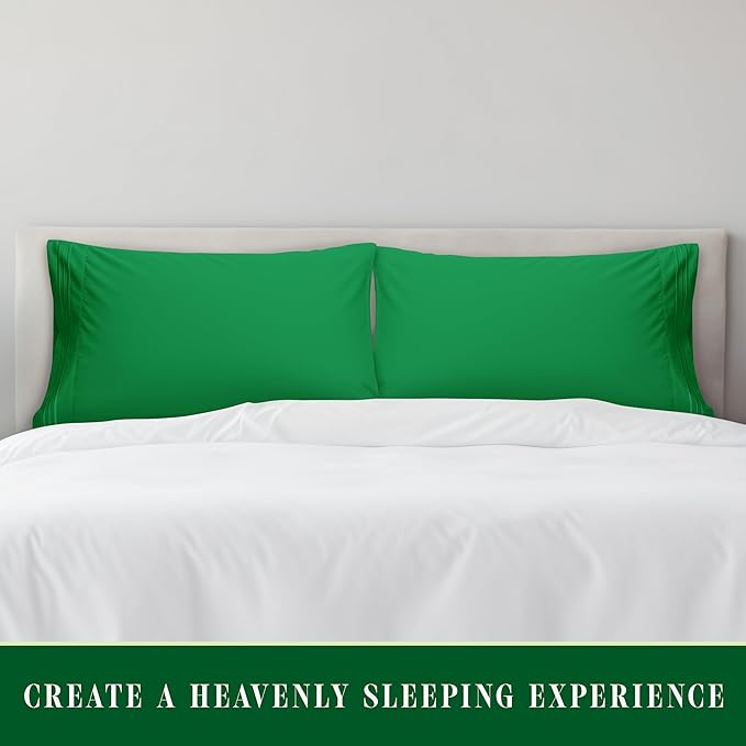 Elegant Comfort Luxury Ultra-Soft 2-Piece Pillowcase Set - 1500 Premium Hotel Quality Microfiber Double Brushed - Wrinkle Resistant, Standard/Queen, Emerald Green