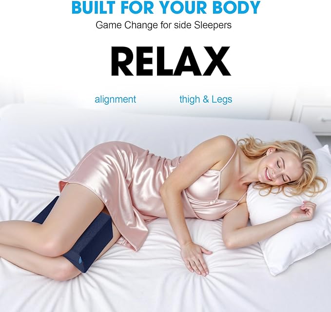 Knee Pillow for Side Sleepers with Cooling Gel, Memory Foam Elevation Pillow for Spine Aligning, Sciatica, Back, Hip, Knee, Ankle Pain, Blue/Regular