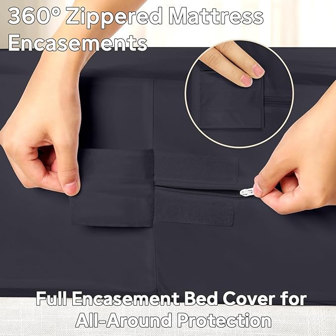 Twin Waterproof Mattress Protector (12”-16” Depth) – Zippered Six-Sided Mattress Encasement Bed Cover, Noiseless Breathable Twin Mattress Cover, Machine Washable Waterproof Bed Protector, Black