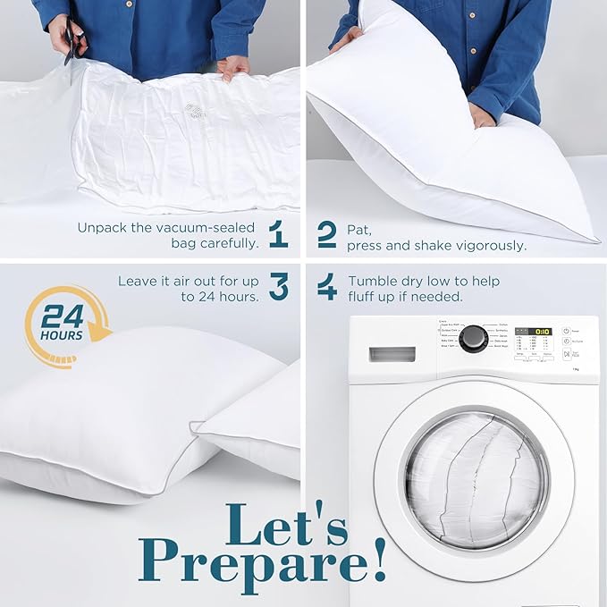 viewstar Bed Pillows King Sizes Set of 2, Hotel Quality Cooling Down Alternative Gusseted Pillows for Side, Back, or Stomach Sleepers, Double Stitch White