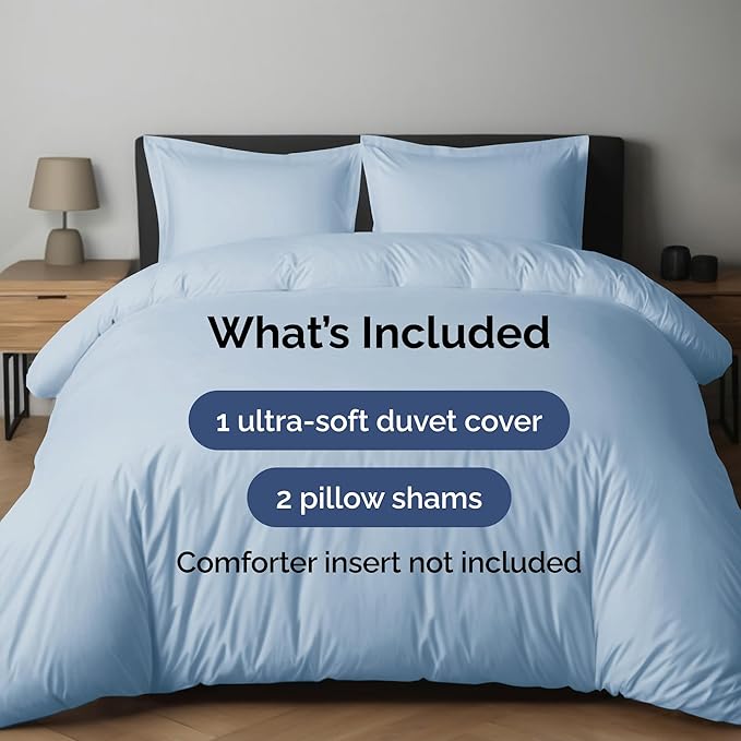 Duvet Cover King Size Set - Extra Soft King Duvet Cover 104" x 90" with 2 Pillow Shams - Hotel Luxury, Easy Care & Fade Free w/ Zipper Closures & Ties - All Season, Comfy, Cozy & Breathable (Sky Blue)