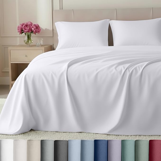 California Design Den Luxury Sheets Full Size Bed Set - Buttery Soft 800 Thread Count Sateen, 100% Cotton Sheet Sets, Deep Pockets, Durable Bedding Set - White
