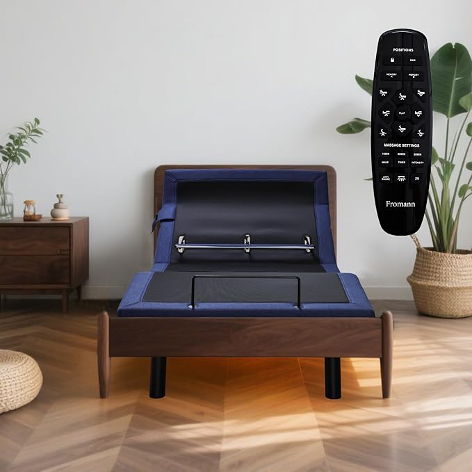 Fromann Adjustable Twin XL Bed Base Frame with Head and Foot Lift, Lumbar Support, Massage, Under-Bed Lights,Left Right USB+C, Memory Positions, Zero Gravity