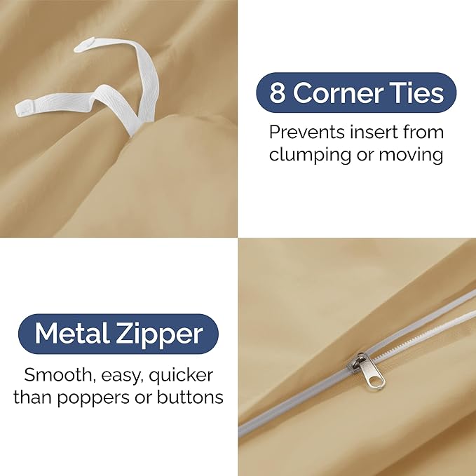 Duvet Cover Queen Size Set - Extra Soft Queen Duvet Cover 90" x 90" with 2 Pillow Shams - Hotel Luxury, Easy Care and Fade Free w/ Zipper Closures & Ties - All Season, Comfy, Cozy & Breathable (Beige)