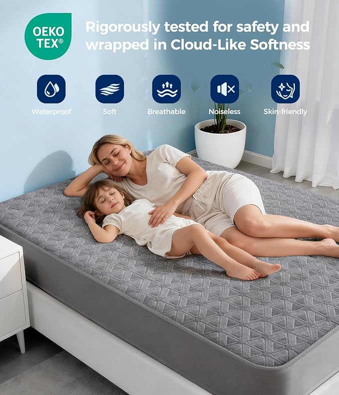Waterproof Mattress Protector Full Size, Soft Breathable Mattress Pad with Deep Pocket 8"-21", Noiseless 3D Air Fabric Cooling Mattress Cover for Bed, Machine Washable, Grey
