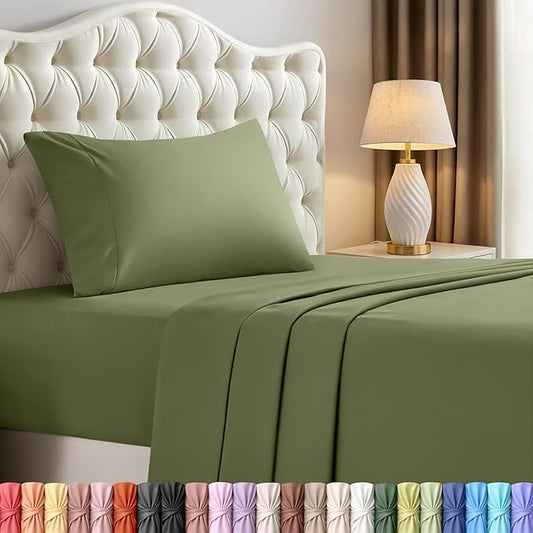 Utopia Bedding Twin Sheet Set – 3 Piece Bed Sheets for Twin Size Bed, Soft and Breathable Microfiber, Includes 1 Fitted Sheet, 1 Flat Sheet and 1 Pillowcase – Oeko Tex (Olive)