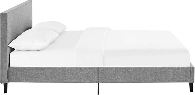 Modway Anya Upholstered Light Gray Platform Bed with Wood Slat Support in Queen