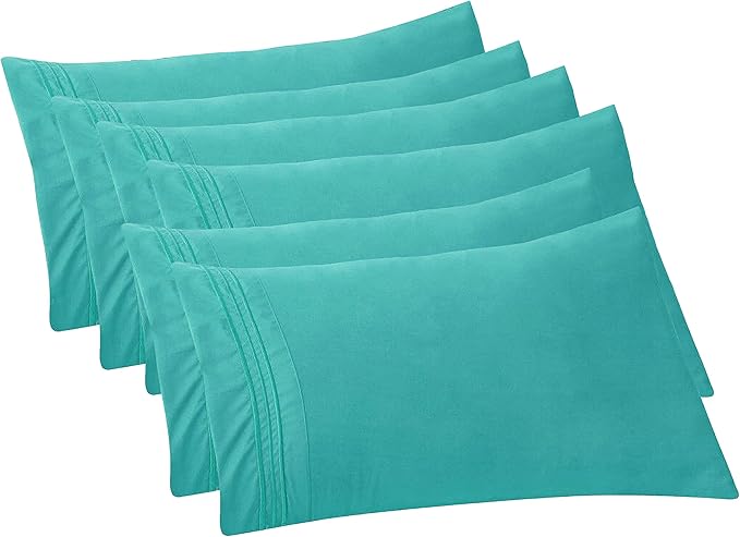 Elegant Comfort 6-PACK Solid Pillowcases 1500 Premium Hotel Quality Microfiber - Smooth Weave, Wrinkle and Stain Resistant, Easy Slip-On, 6-Piece Set, Standard/Queen Pillowcase, Turquoise