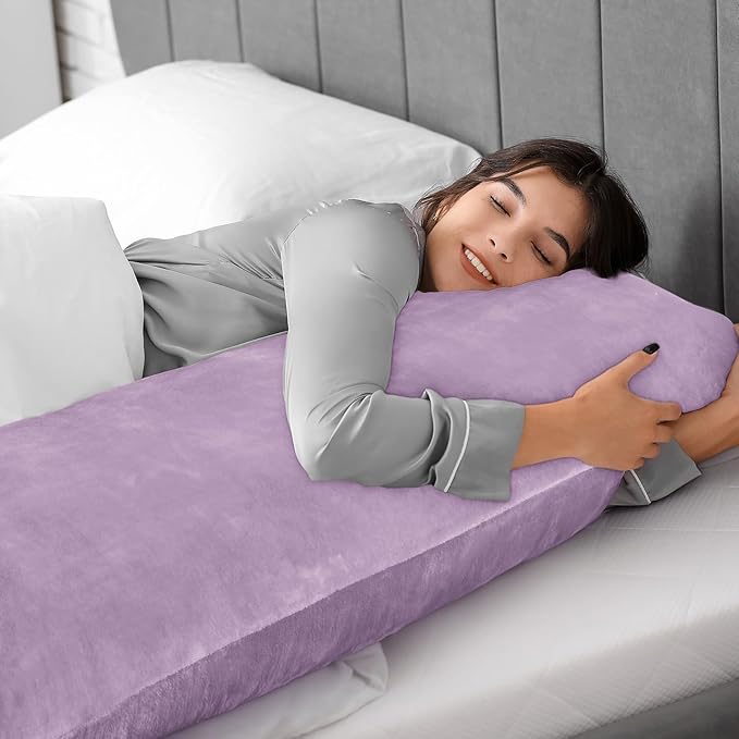 BEDELITE Body Pillow Cover with Zipper Closure, Super Soft and Cozy Fuzzy Fleece Pillowcase 20 x 54 Inches, Luxury Fluffy Plush Long Body Pillow Pillowcase for All Seasons(Lavender)