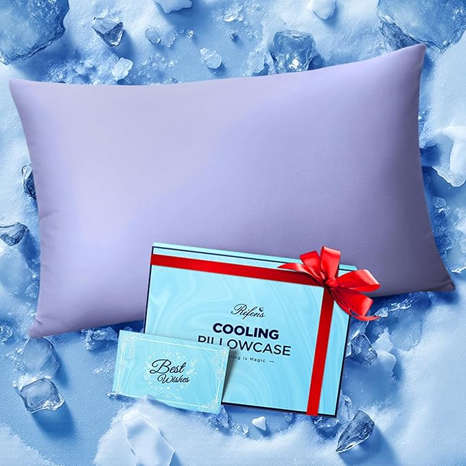 Ice Cooling Pillowcase for Hot Sleepers, Instantly Cool, Stays Cold All Night, Softer Than Silk Pillow Cases, Pillow Covers with Invisible Zipper, Gift for Men & Women - Standard Size, Purple (1 Pack)