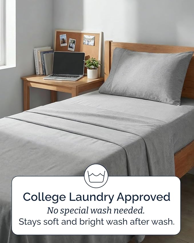 Twin XL 4 Piece Sheet Set - Comfy, Breathable & Cooling - Soft Hotel Luxury Bedding for Women, Men, Kids, Teens & Children - 1 Flat & 1 Fitted Sheet & 2 Pillowcases w/ Deep Pockets - Heathered Grey