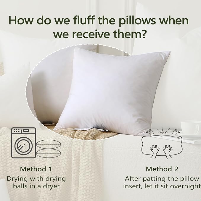 DWR Set of 2 Feather Down Throw Pillow Inserts 26x26 with Organic Cotton Cover, Feather Square White Decorative Pillow Inserts for Bed, Sofa, and Couch