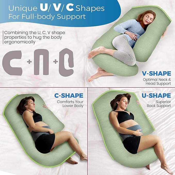 PILLANI Pregnancy Pillows for Sleeping - V C U Shaped Full Body Pillow with Removable Cover, 57inch Cooling Maternity Pillow for Pregnant Women, Support for Back Belly Legs Hip - Pregnancy Must Haves