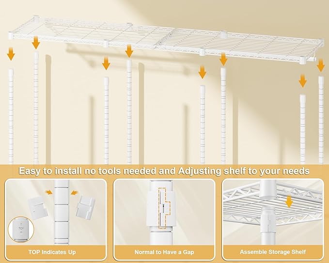 ULIFHOME E14C Pro Heavy Duty Closet Organizer System，Freestanding Clothing Racks for Hanging Clothes，Adjustable Garment Rack 70.1"W × 16.6"D × 76.4"H Hold 960 lbs，White Rack with Grey Dustproof Cover