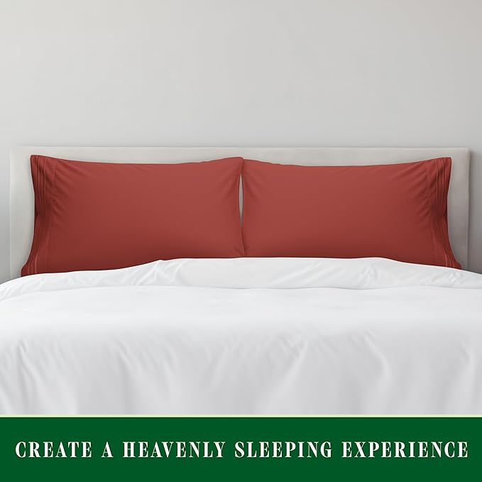 Elegant Comfort Luxury Ultra-Soft 2-Piece Pillowcase Set - 1500 Premium Hotel Quality Microfiber Double Brushed - Wrinkle Resistant, Standard/Queen, Rust