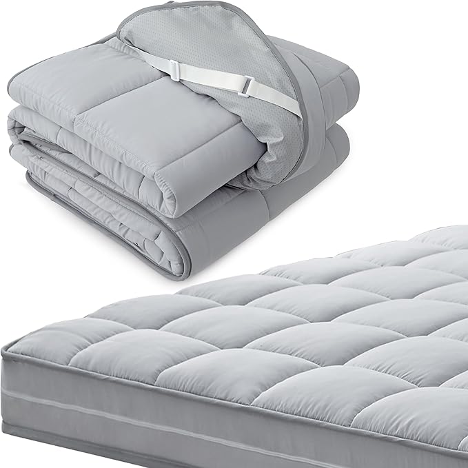 Jamdok 3Inch Queen Mattress Topper Cover(Only Cover),Mattress Protector Bedding,Foam and Latex Mattress Cover with Zipper and Adjustable Straps,Pillow Top(80 x 60”) Gray