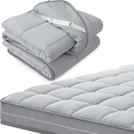 Jamdok 3Inch Queen Mattress Topper Cover(Only Cover),Mattress Protector Bedding,Foam and Latex Mattress Cover with Zipper and Adjustable Straps,Pillow Top(80 x 60”) Gray
