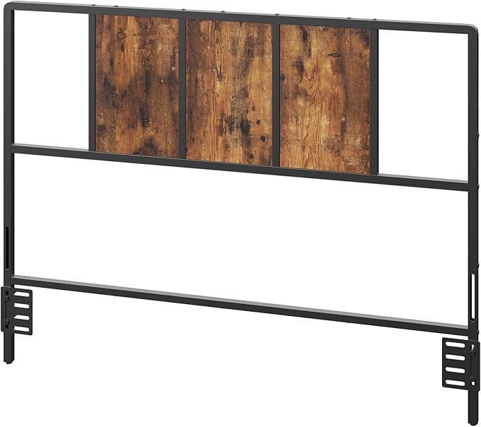 MAHANCRIS Full Size Headboard Only, Metal Headboard with Adapters, Minimalist Industrial Style for Full Size Beds, Rustic Brown and Black